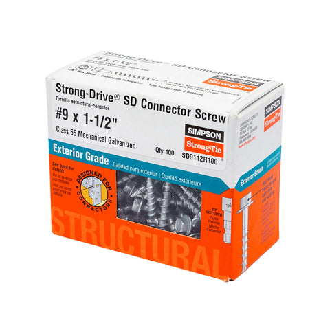 Tornillos para madera exterior Strong-Drive SD galvanizados mecánicamente Simpson Strong-Tie n.° 9 x 1-1/2 in (100 por caja)
