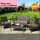 4pcs Outdoor Patio Rattan Furniture Set Cushioned Sofa Coffee Table Garden Deck, Outdoor