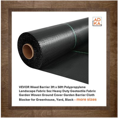 VEVOR - Tela geotextil resistente para jardinería, barrera de malezas de polipropileno de 3 x 50 pies, 5 oz, para invernaderos y patios, color negro - más tamaños